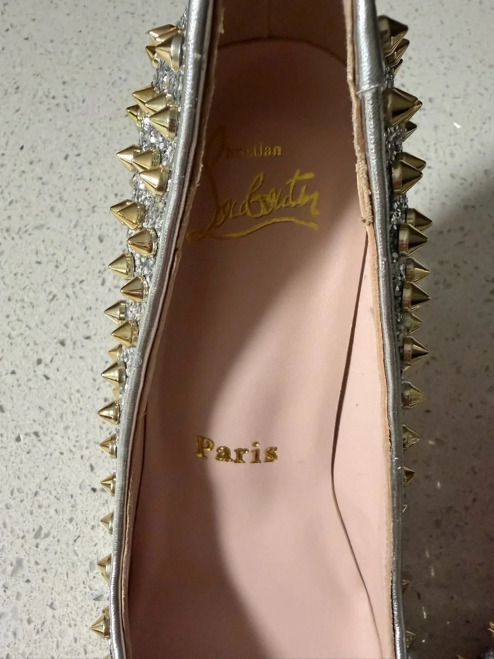 Christian Louboutin Silver & Gold Stud Pointed Heels - Picture 5 of 5